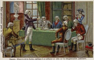 Adalet Bakanı Georges Danton, yargının yeniden düzenlenmesi konusundaki fikirlerini meslektaşlarına açıklarken, 1792 by French School