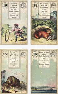 Lenormand Fransız karikatür destesinin Almanca baskısı: Çocuk, Tilki, Ayı, Yıldız, Dondorf, Frankfurt, 19. Yüzyıl tarafından yayınlandı by French School