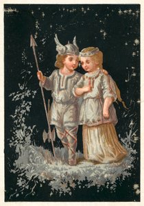 İskandinav veya Germen kostümlü kız ve erkek (chromolitho) by French School