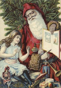 Kız Noel Baba tarafından resimli kitap gösteriliyor by French School
