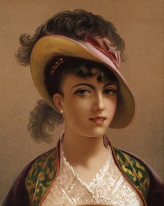 Pembe şapkalı kız (chromolitho) by French School