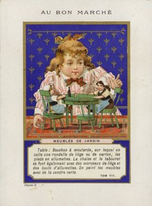 Bebekler ve minyatür mobilyalarla oynayan kız, Meubles De Jardin by French School
