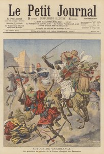 Kazablanka yakınlarında Faslılara saldıran Goumiers (renkli lito) by French School
