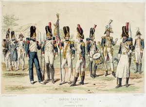 Grenadiers, Napolyon I İmparatorluk Muhafızlarının bir ayağı (1804 ve 1814 arasında). 19. yüzyıl gravürü. Paris, Dekoratif Sanatlar by French School