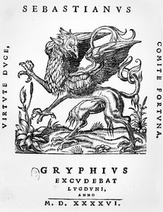 Griffin yazıcılar Sebastianus Gryphius amblemi, Lyon, 1546 by French School