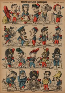 Grotesk askeri karikatürler (renkli gravür) by French School