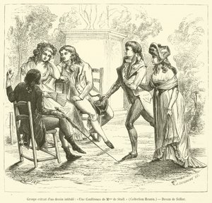 Grup, Une Lecture de Madame de Stael, Collection Hennin (gravür) başlıklı bir çizimden alınmıştır. by French School