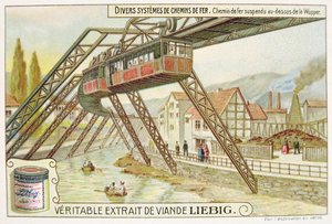 Wupper nehrinde asılı tren, Veritable Extrait de Viande Liebig için promosyon reklam kartı by French School