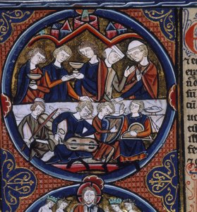 Harley 1527 fol.36v Müzisyenler ile Ziyafet, 