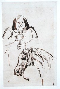 Honore de Balzac (1799-1850) ve Atı (kağıt üzerine kalem ve mürekkep) by French School
