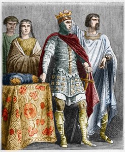 Büyük Hugues (897-956), Burgonya Kralı Raoul veya Rodolphe'yi (890 - 936 dolaylarında), Burgonya Dükü ve Fransa Kralı'nı taçlandırıyor. Paul Lehugeur'un "" Histoire De France En Cent Resimlerinde Gravür "" 1891 by French School