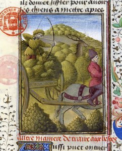 Yay ve askı ile geyik avlamak - “” Gaston Phoebus, Count of Foix, Lord of Béarn” tarafından yazılan Av Kitabı”nda by French School