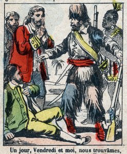 Daniel Defoe (De foe) Kitabı için İllüstrasyon “” Robinson Crusoe””. 19. yüzyılın sonundan epinal görüntüleme. by French School