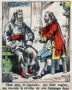 Daniel Defoe (De foe) Kitabı için İllüstrasyon “” Robinson Crusoe””. 19. yüzyılın sonundan epinal görüntüleme. by French School