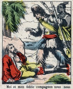 Daniel Defoe (De foe) Kitabı için İllüstrasyon “” Robinson Crusoe””. 19. yüzyılın sonundan epinal görüntüleme. by French School