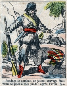 Daniel Defoe (De foe) Kitabı için İllüstrasyon “” Robinson Crusoe””. 19. yüzyılın sonundan epinal görüntüleme. by French School