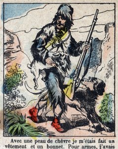 Daniel Defoe (De foe) Kitabı için İllüstrasyon “” Robinson Crusoe””. 19. yüzyılın sonundan epinal görüntüleme. by French School