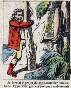 Daniel Defoe (De foe) Kitabı için İllüstrasyon “” Robinson Crusoe””. 19. yüzyılın sonundan epinal görüntüleme. by French School