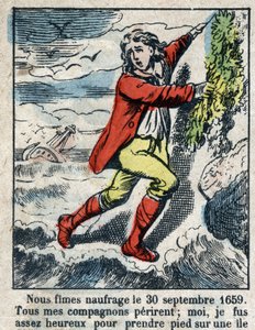 Daniel Defoe (De foe) Kitabı için İllüstrasyon “” Robinson Crusoe””. 19. yüzyılın sonundan epinal görüntüleme. by French School