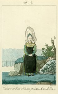 Resim numarası 32, Rouen yakınlarındaki Bois d'Embourg Kostümü (renkli gravür) by French School