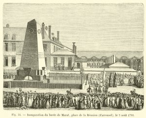Marat büstünün açılışı, Place de la Reunion, Carrousel, 2 Ağustos 1793 by French School