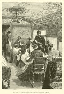 Doğu treninin Vagon-Restoranının içi (gravür) by French School