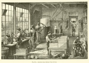 Bir maden suyu fabrikasının içi (gravür) by French School