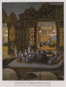 Bir çiçek teknesinin içi, bir Çin eğlence teknesi (renkli lito) by French School