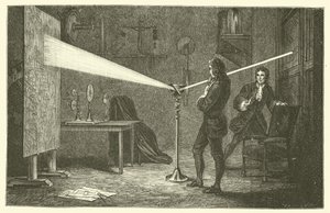 Isaac Newton ışığı parçalar (gravür) by French School