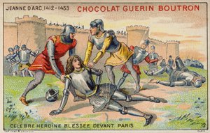 Jeanne d'Arc Paris surlarının önünde yaralandı (chromolitho) by French School