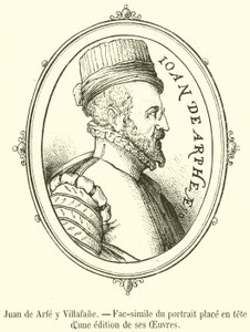 Juan de Arfe y Villafane, Eserlerinin bir baskısının başına yerleştirilmiş portrenin tıpkıbasımı (gravür) by French School