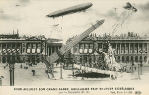Kaiser Wilhelm II, dikilitaşı Paris'ten Zeppelin (lito) ile çıkarmayı hayal etti by French School