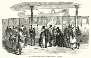 Sürgüne zorlandıktan sonra Croydon tren istasyonuna gelen Fransa Kralı Louis-Philippe, Şubat 1848 (gravür) by French School