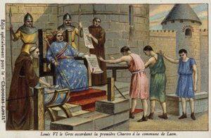 Fransa Kralı VI.Louis, Laon kasabasına ilk imtiyazı veriyor, 1128 by French School