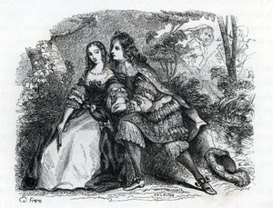 Kral Louis XIV (1638-1715) ve metresi Louise de La Valliere (1644-1710) - (gravür) 1846 by French School