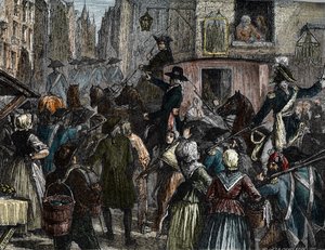 Kral Louis XVI ve ailesi Tapınağa götürüldü (renkli gravür) by French School
