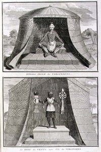 Kiwasa ve Rüzgarlar Tanrısı, Virginialıların putları, Bernard Picart (1673-1733) 1721 (gravür) tarafından oyulmuş 