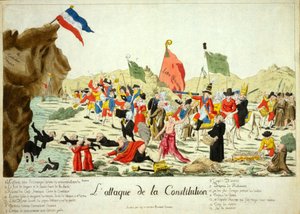 Anayasaya saldırı, pub. 1792 (el boyaması gravür) by French School
