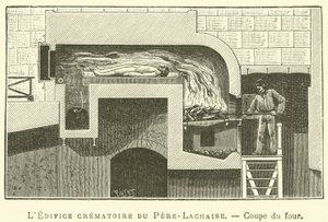 Pere-Lachaise krematoryumu, fırın bölümü (gravür) by French School