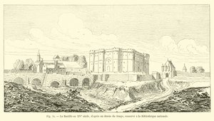 15. yüzyılda Bastille, zamanın bir çiziminden sonra Bibliotheque nationale