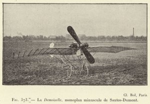 La Demoiselle, Santos-Dumont tasarımı küçük tek kanatlı uçak (gravür) by French School