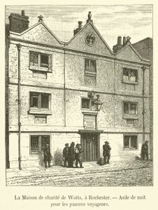 Watts Charity House, Rochester, Yoksul Gezginler için Gece İlticası (gravür) by French School