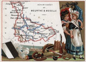 La Meurthe et Moselle (Meurthe-Et-Moselle, 54), Lorraine, Fransa. İki devrimci kadının portresi. Fransız Departmanları Üzerine Diziler. Kromolitografi (Chromo) 1920 dolaylarında “coğrafi konu””. Özel koleksiyon. by French School