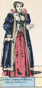 Kraliçe Catherine de Medici, Henry 2'nin karısı (renkli gravür) by French School