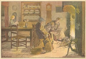 Aile gecesi (renkli taş baskı) by French School
