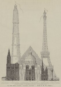 La tour Eiffel comparee a differents monuments (gravür) by French School