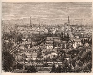 Mulhouse şehri (Haut-Rhin) - V.A. Malt-Brown tarafından “La France illustrée: coğrafya, tarih, istatistiksel yönetim” de gravür. 1884 by French School