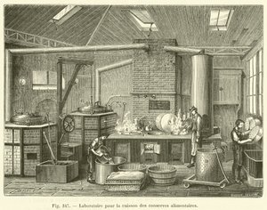 Konserve yemek pişirmek için laboratuvar (gravür) by French School