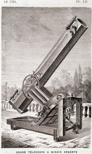 Büyük gümüş aynalı teleskop (Léon Foucault sistemi), Marsilya Gözlemevi için ekvatoral olarak monte edilmiş - Amédée Guillemin, Hachette, Paris tarafından “” Le Ciel”de by French School