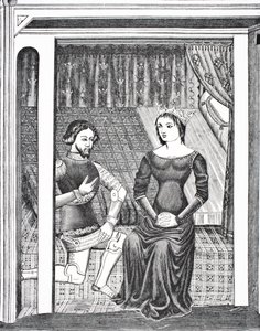 Launcelot ve Guinevere, 14. yüzyıla ait bir el yazmasından bir minyatürden sonra, Paul Lacroix pub tarafından Orta Çağda Bilim ve Edebiyat'tan. Londra 1878 by French School